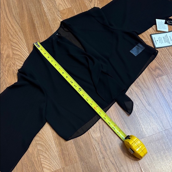 NWT Alex Evenings black sheer 3/4 split sleeve open cardigan. Size L. - Picture 16 of 17